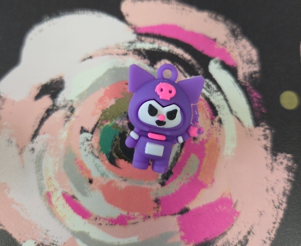 Sanrio Purple Kuromi-Inspired Silicone Cat Charm with Pink Accents